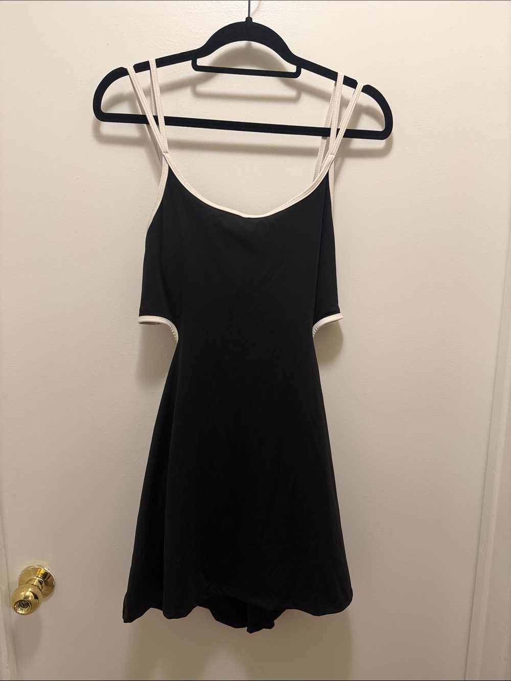 Black Mini Dress with Cream/white Contrast Straps